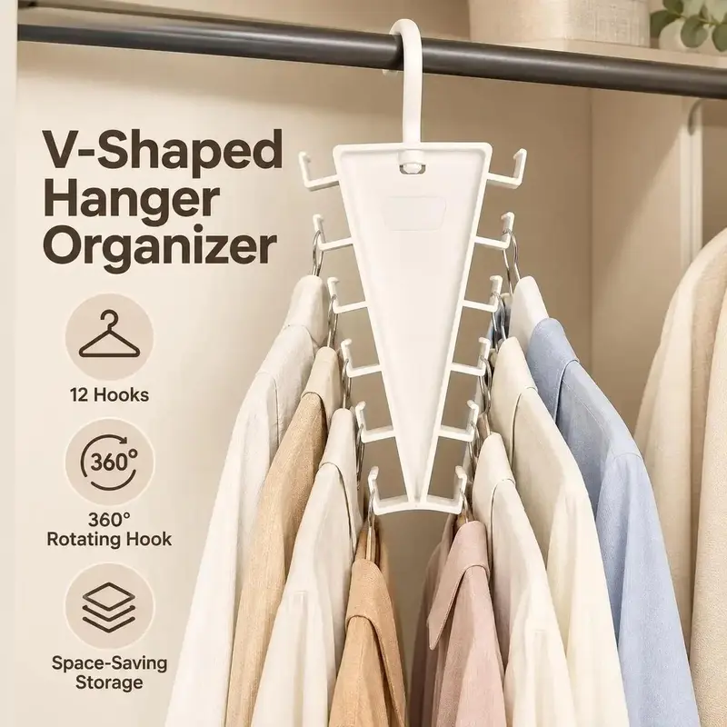 12-Hook Space Saving Closet Organizer – 360° Rotating Clothes Hanger