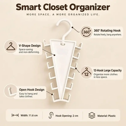 12-Hook Space Saving Closet Organizer – 360° Rotating Clothes Hanger