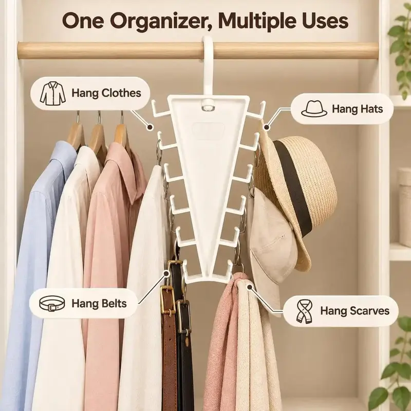 12-Hook Space Saving Closet Organizer – 360° Rotating Clothes Hanger