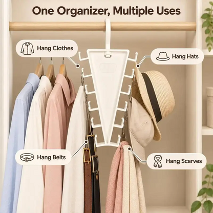 12-Hook Space Saving Closet Organizer – 360° Rotating Clothes Hanger