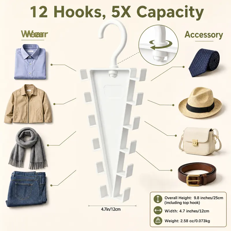 12-Hook Space Saving Closet Organizer – 360° Rotating Clothes Hanger