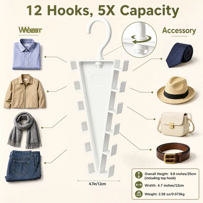 12-Hook Space Saving Closet Organizer – 360° Rotating Clothes Hanger