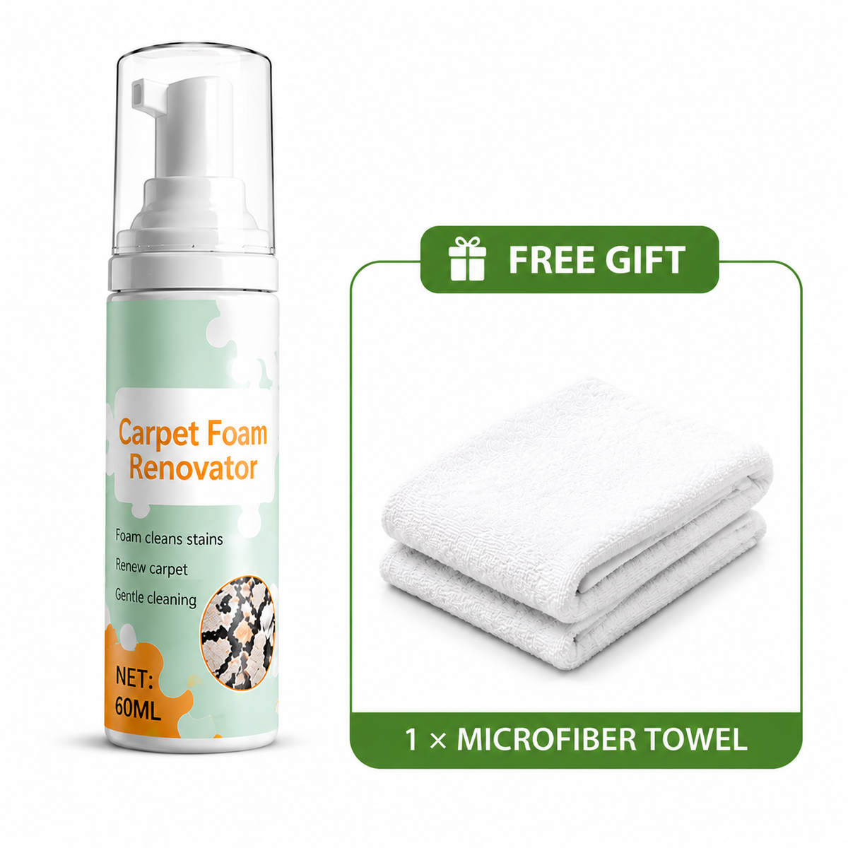 Waterless Carpet Foam Stain Remover with Towel