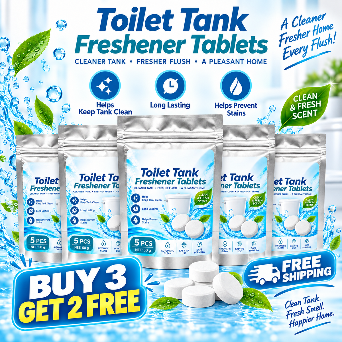 20 Pack White Round Effervescent Toilet Tank Freshener and Deodorizer Tablets